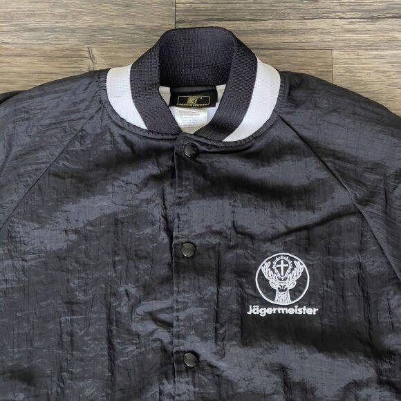 Vtg Jagermeister Bomber Jacket Logo Black Nylon K-Products Made In USA Men M EUC - Picture 2 of 11